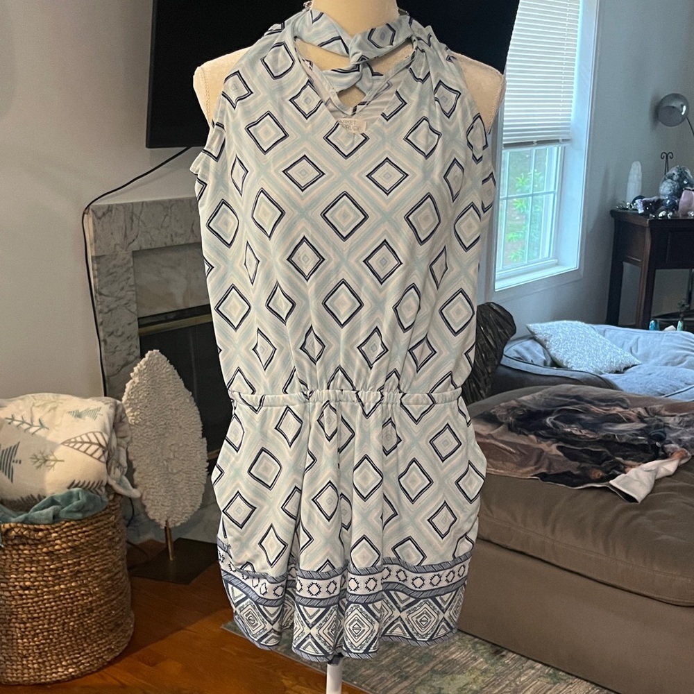 Market & Spruce Blue and White Geometric Jumpsuit